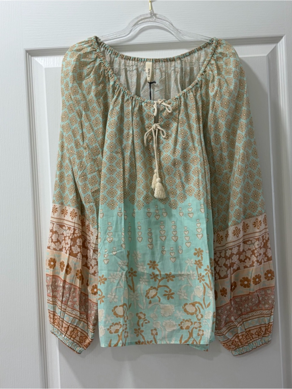 Spell Sweet Nothings Boho Tie-Front Peasant Blouse Top NWT - Picture 10 of 14